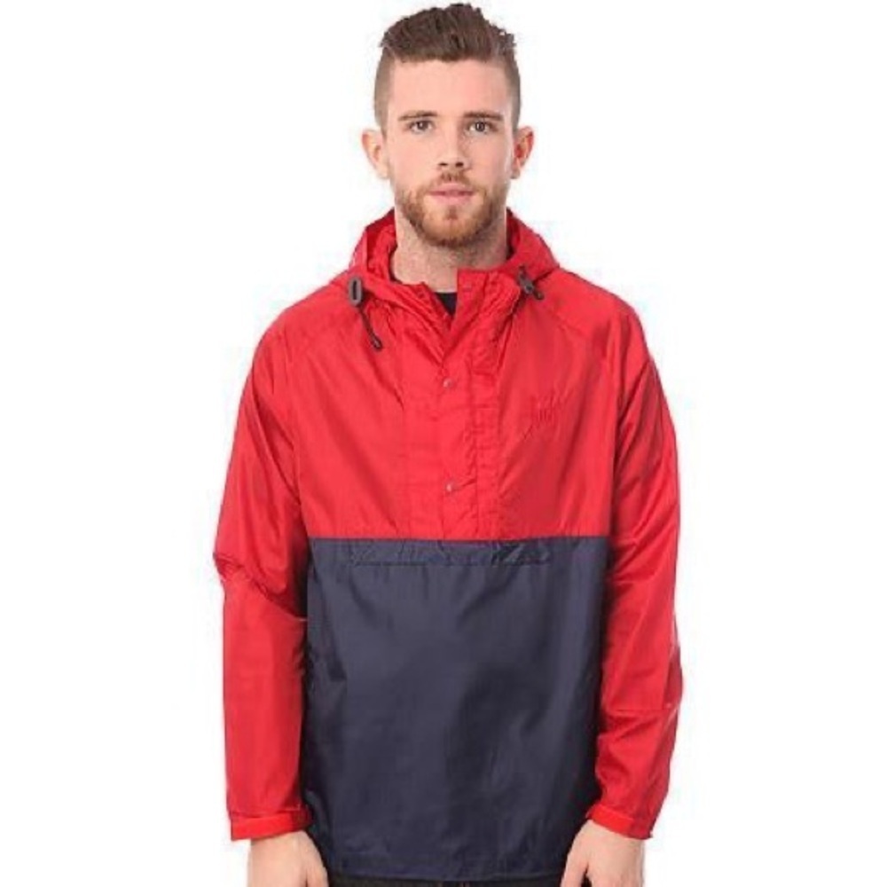 HUF Pullover Windbreaker Mens Medium Red Blue Hooded Pockets
